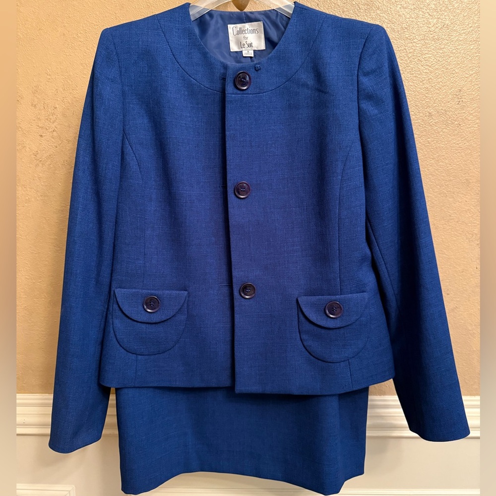 Le Suit Blue Blazer and Skirt